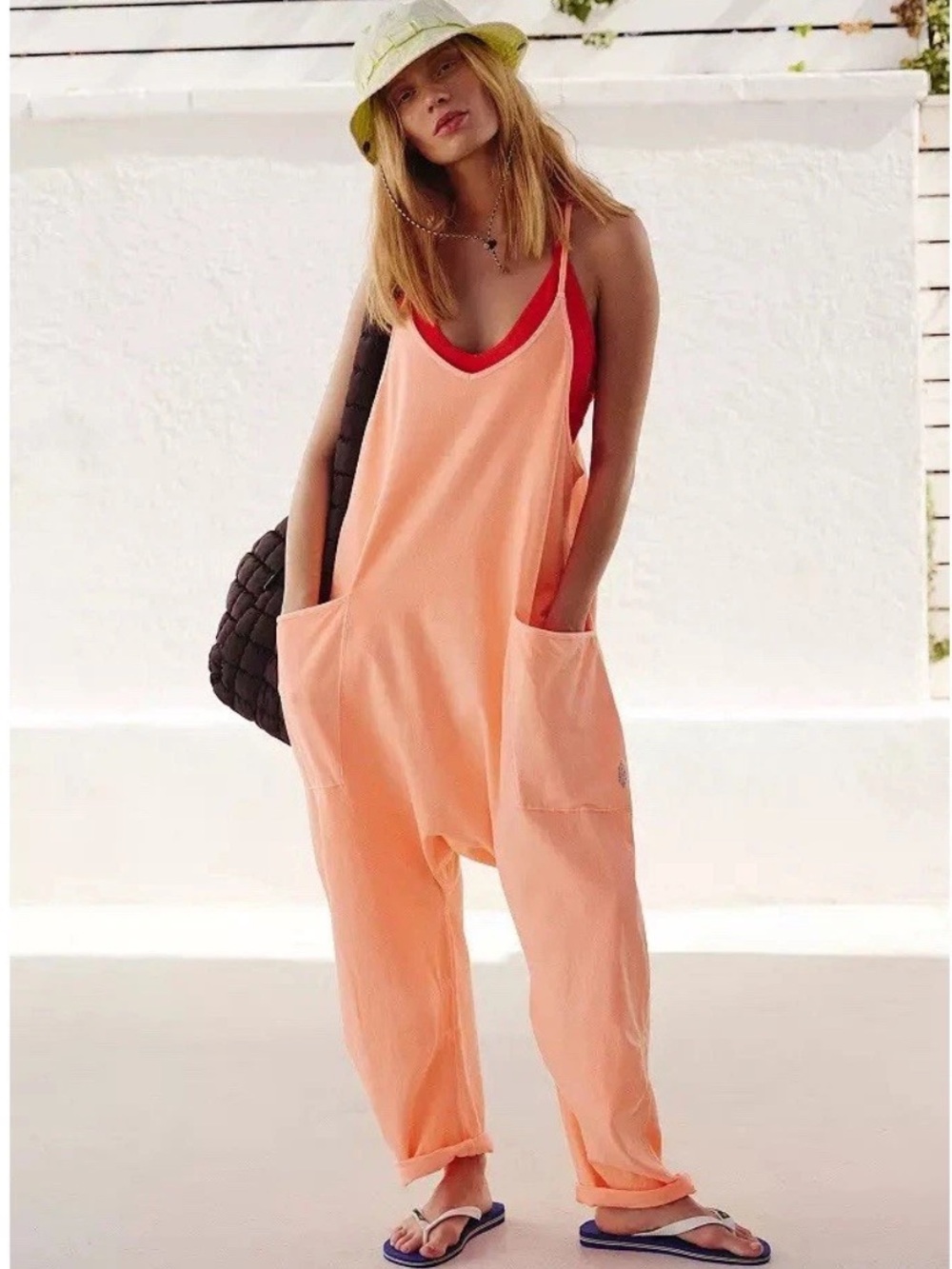 NWT FP MOVEMENT BY FREE PEOPLE Pastel Peach Hot Shot Onesie Jumpsuit M